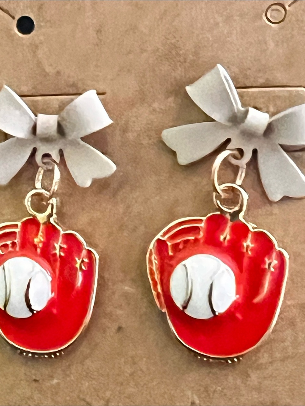 Red Baseball Glove Bow Earrings